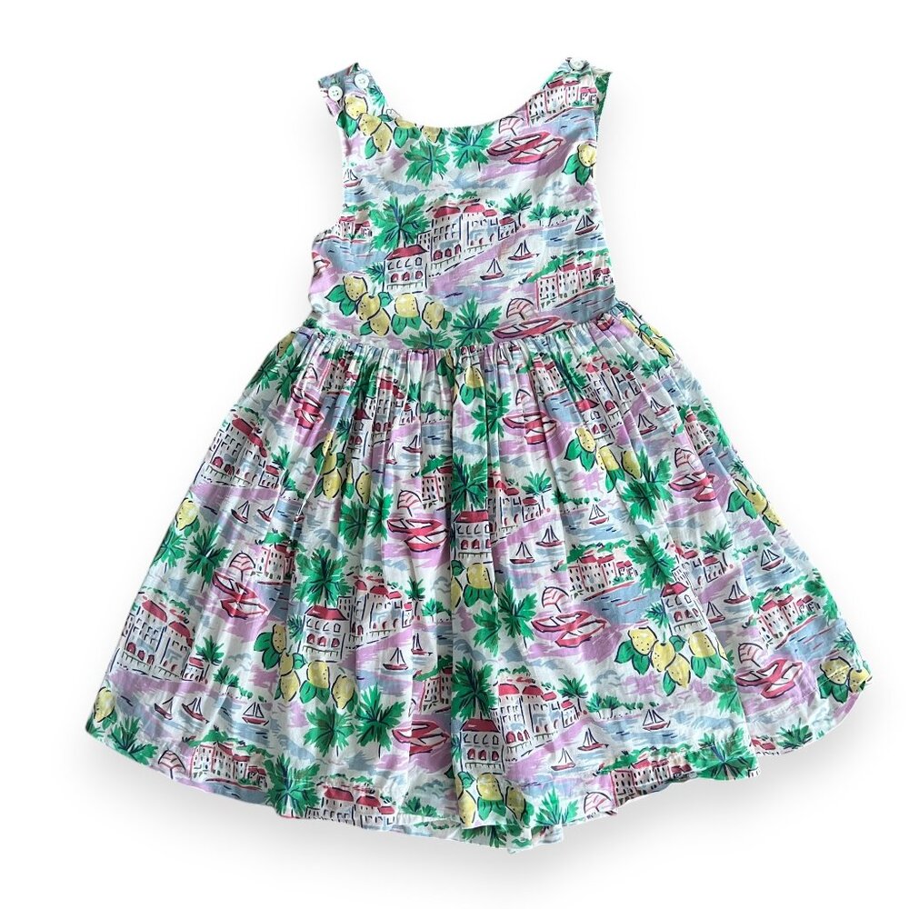 Mini Boden French Lemon Seaside Tropical Cross Back Cotton Dress Girls Size 5-6Y